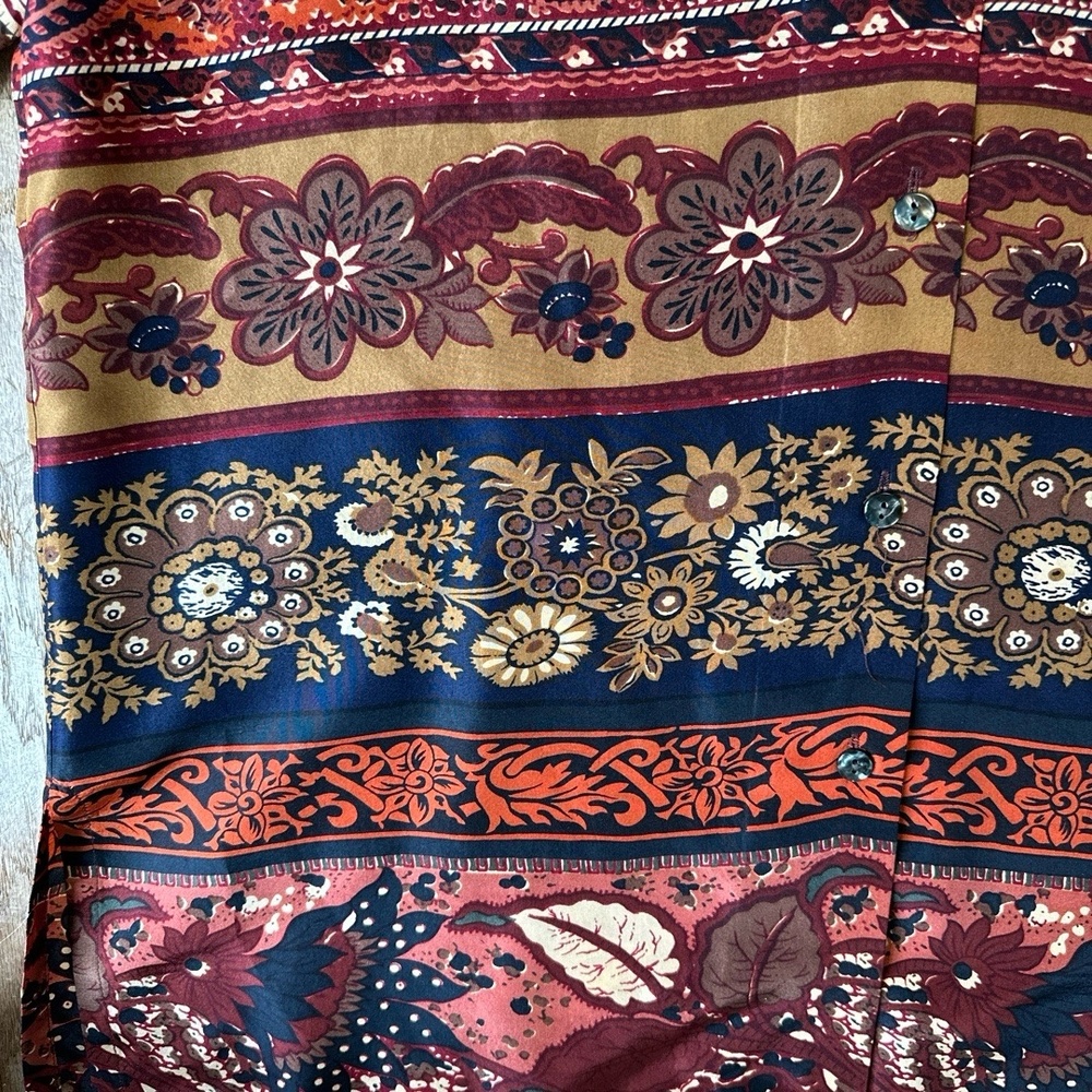 Vtg Compagnie Internationale Express Silk Autumn Boho Print Blouse Small‎ Brown - Picture 8 of 9